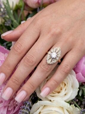 18K Gold Plated CZ Marquise Ring Size 8 Vintage Timless